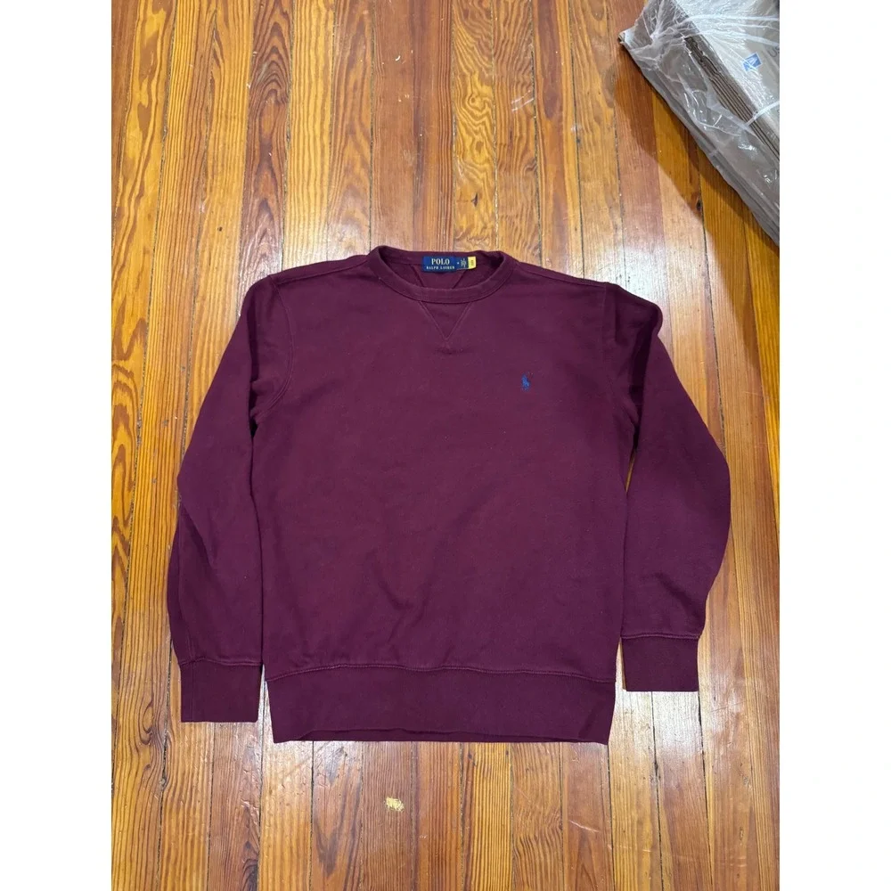 Polo Ralph Lauren Mens Crewneck Sweatshirt Burgundy Maroon Blue Pony Size M